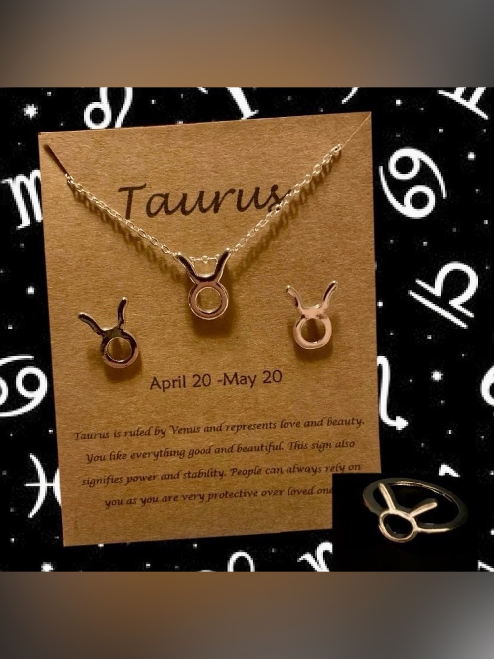Taurus Necklace, Earrings & Ring Set ♉️